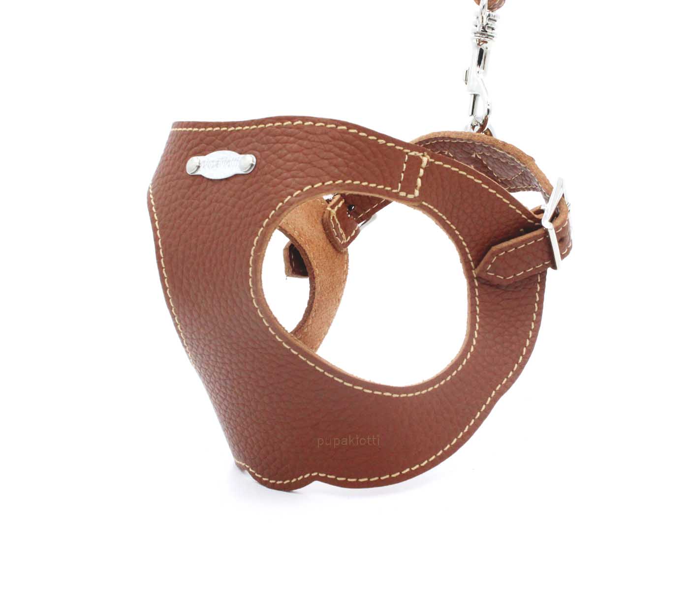 Basic. 3 pieces set. Leather Harness and leash with poop bags dispenser for dogs