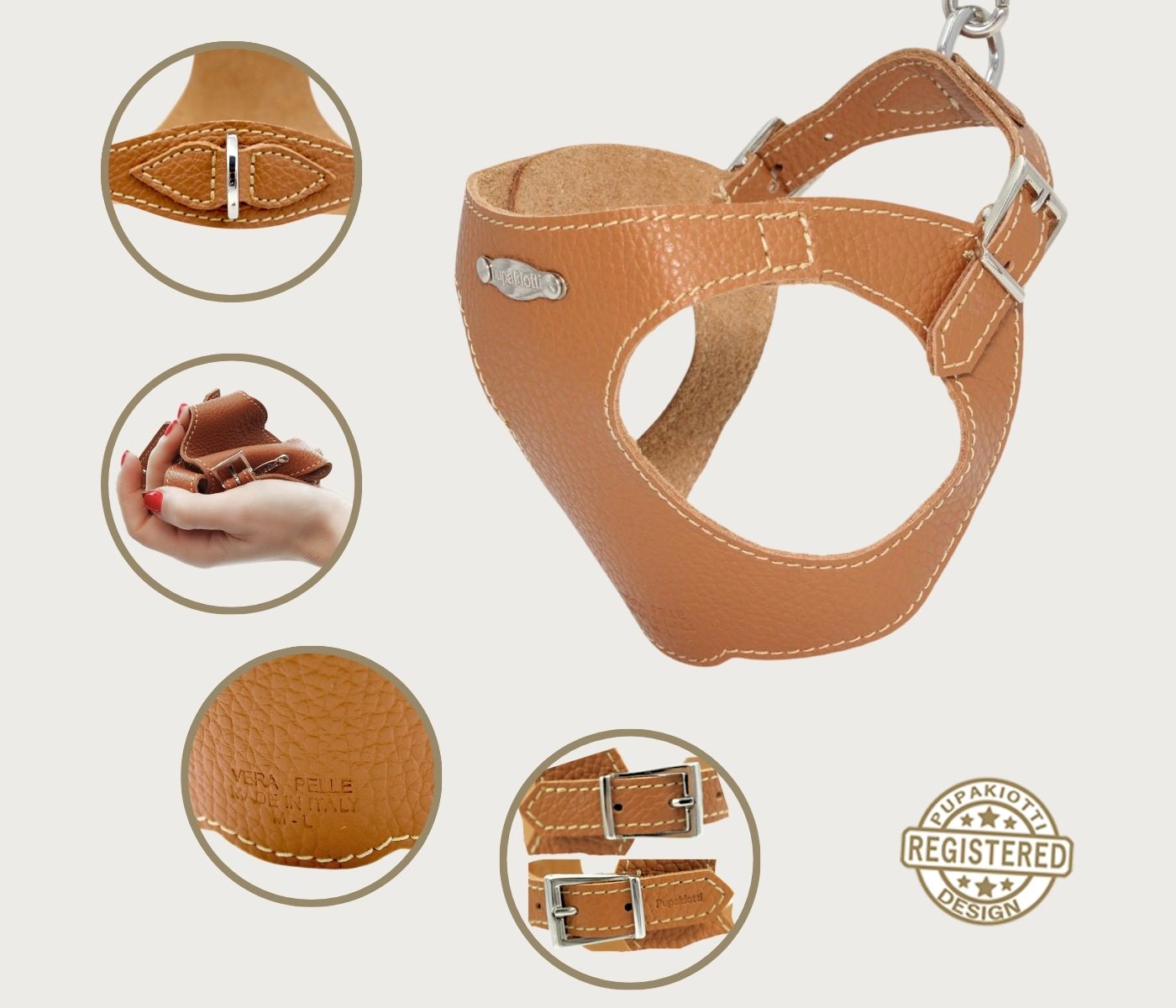 Basic. Ergonomic and adjustable leather harness for dogs
