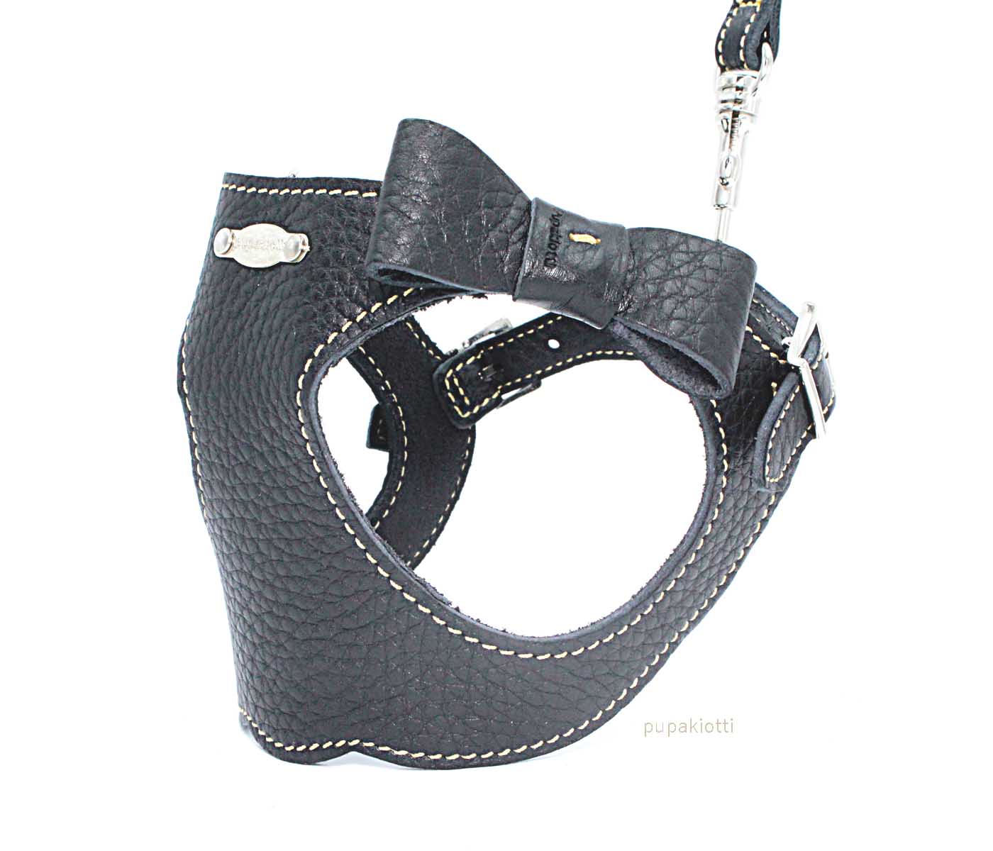 Basic. Set 3 pcs. Leather harness and leash with waste bags dispenser