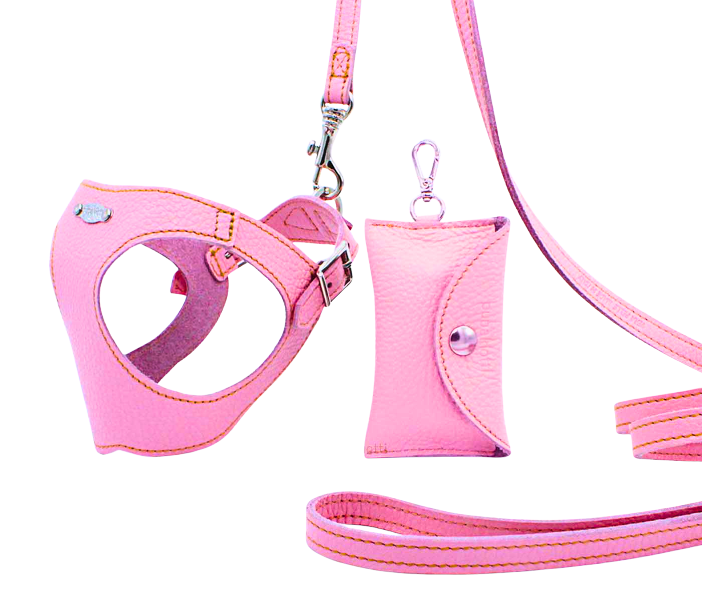 Basic. Set 3 pezzi. Pettorina Bustier e guinzaglio con porta sacchetti in pelle per cane