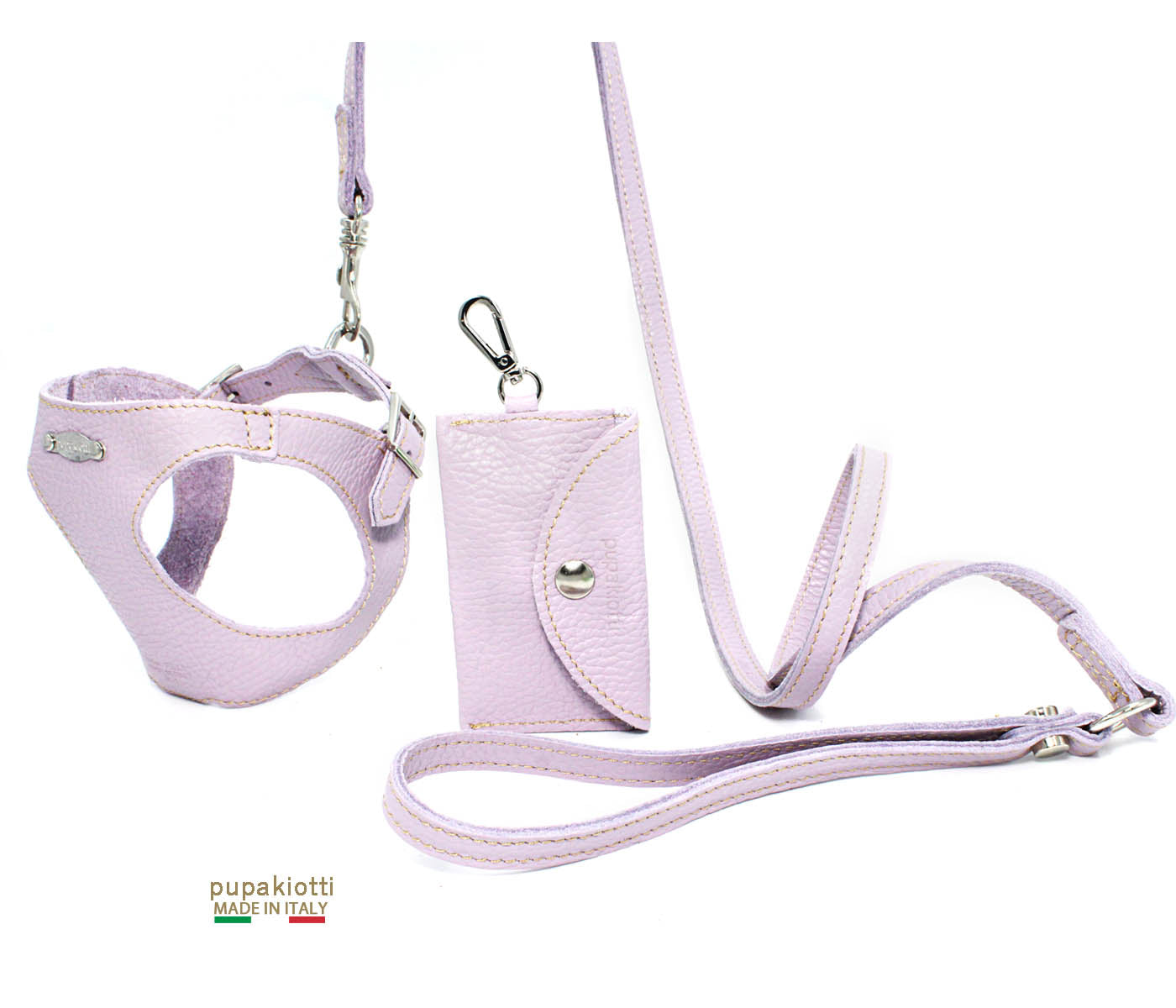 Basic. Set 3 pcs. Leather harness and leash with waste bags dispenser