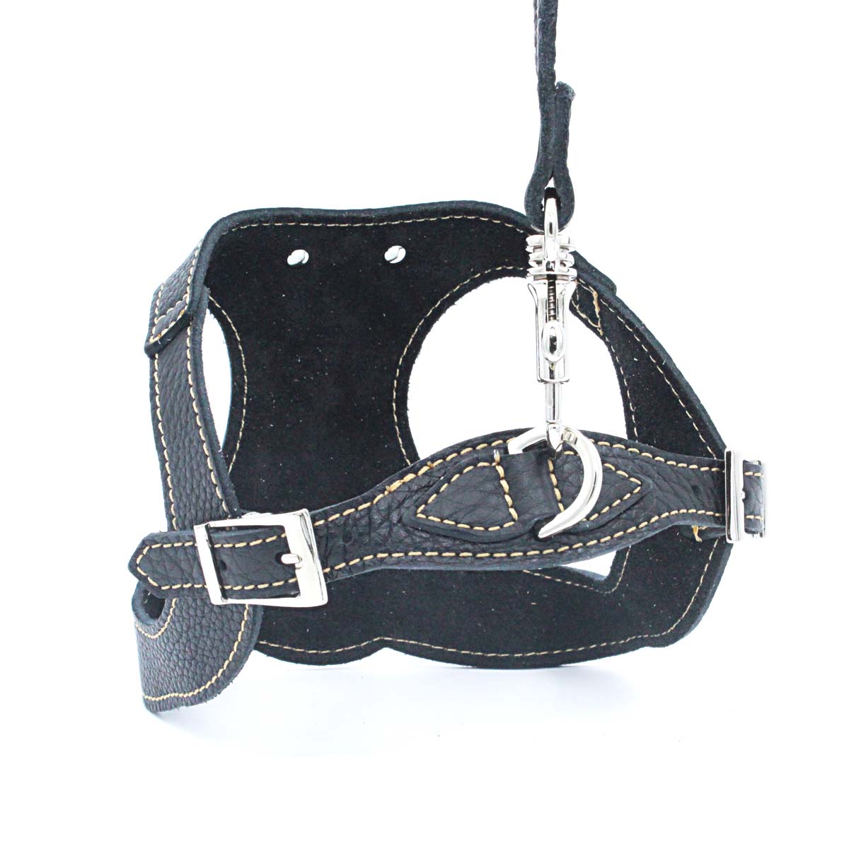 Basic. 3 pieces set. Leather Harness and leash with poop bags dispenser for dogs