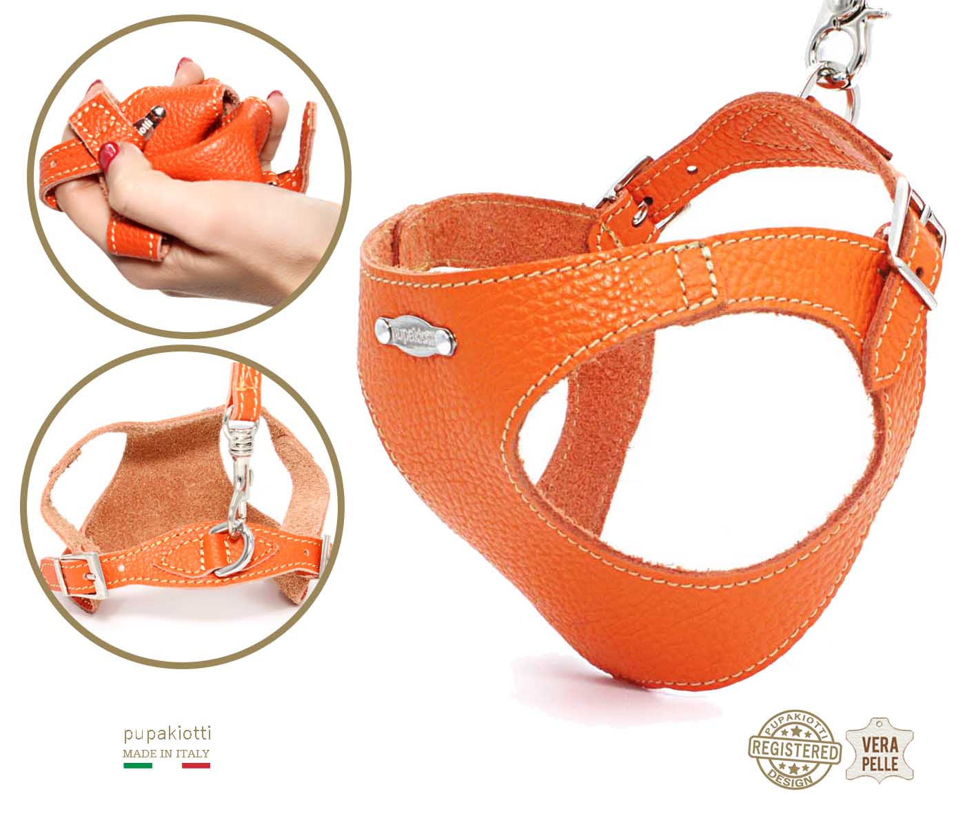 Basic. Set 3 pcs. Leather harness and leash with waste bags dispenser