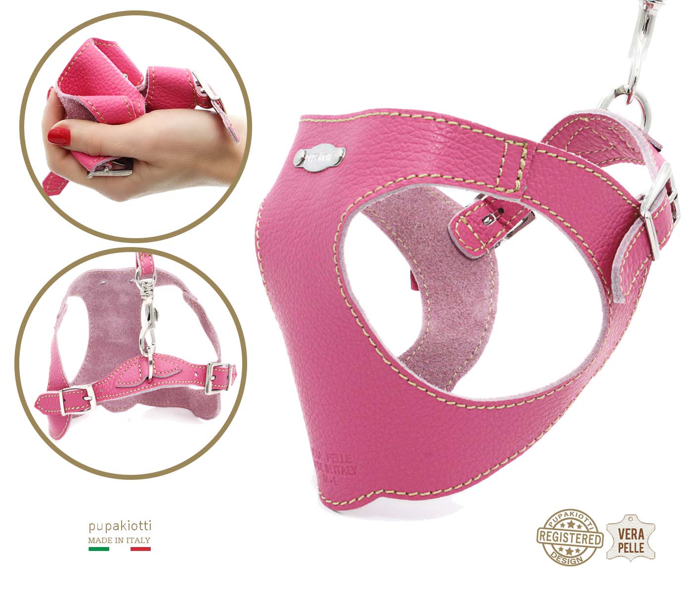 Basic. Set 3 pcs. Leather harness and leash with waste bags dispenser