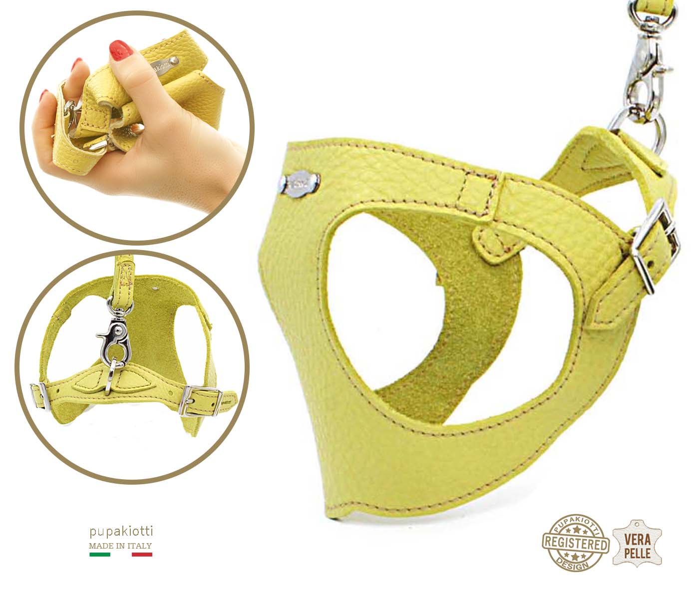 Basic. Set 3 pcs. Leather harness and leash with waste bags dispenser