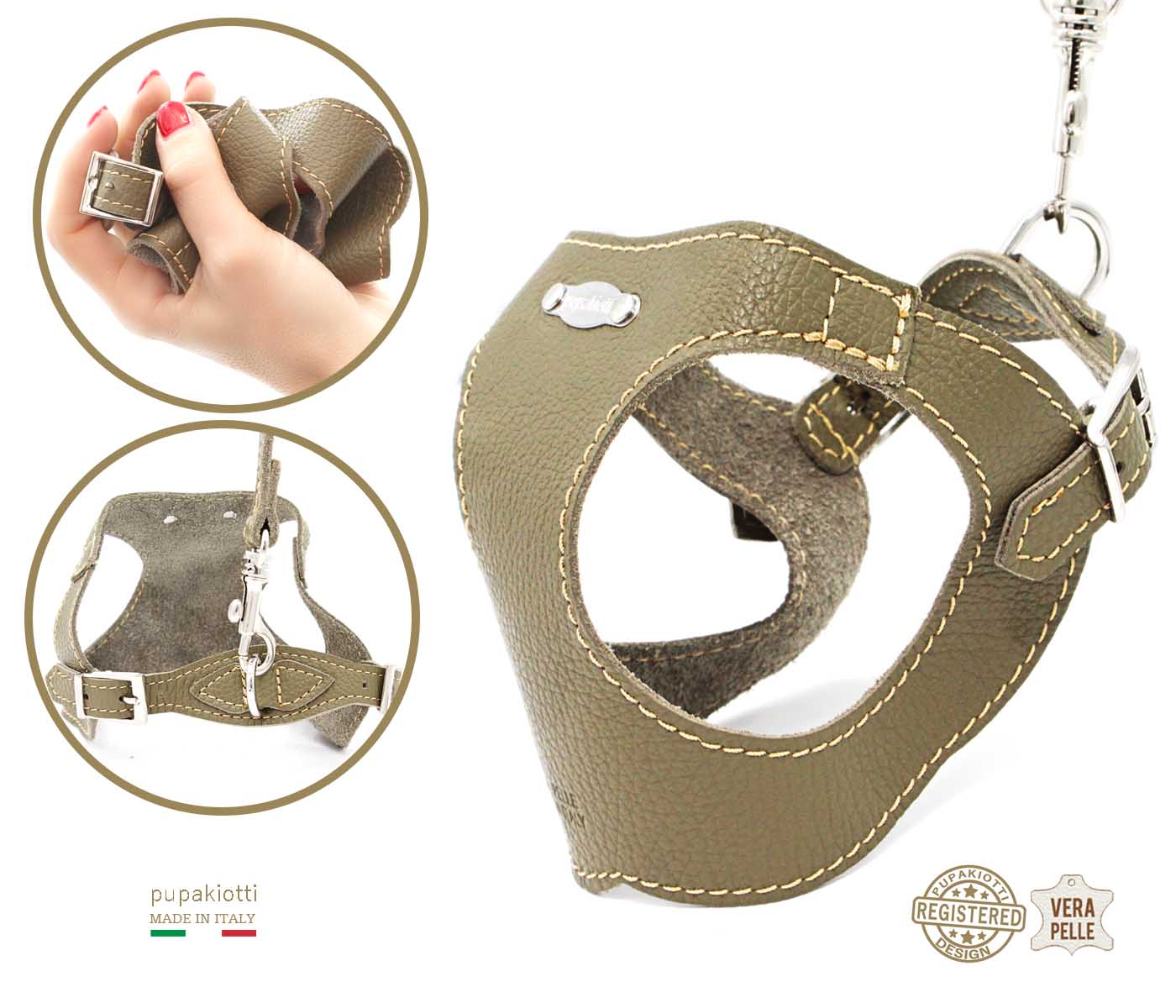 Basic. Set 3 pcs. Leather harness and leash with waste bags dispenser