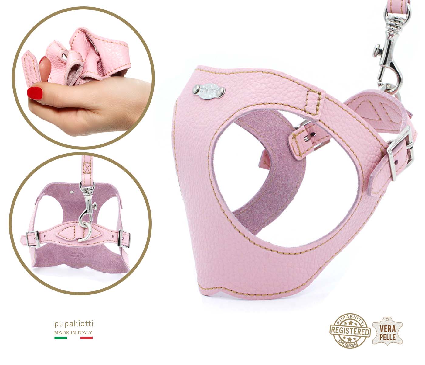 Basic. Set 3 pcs. Leather harness and leash with waste bags dispenser