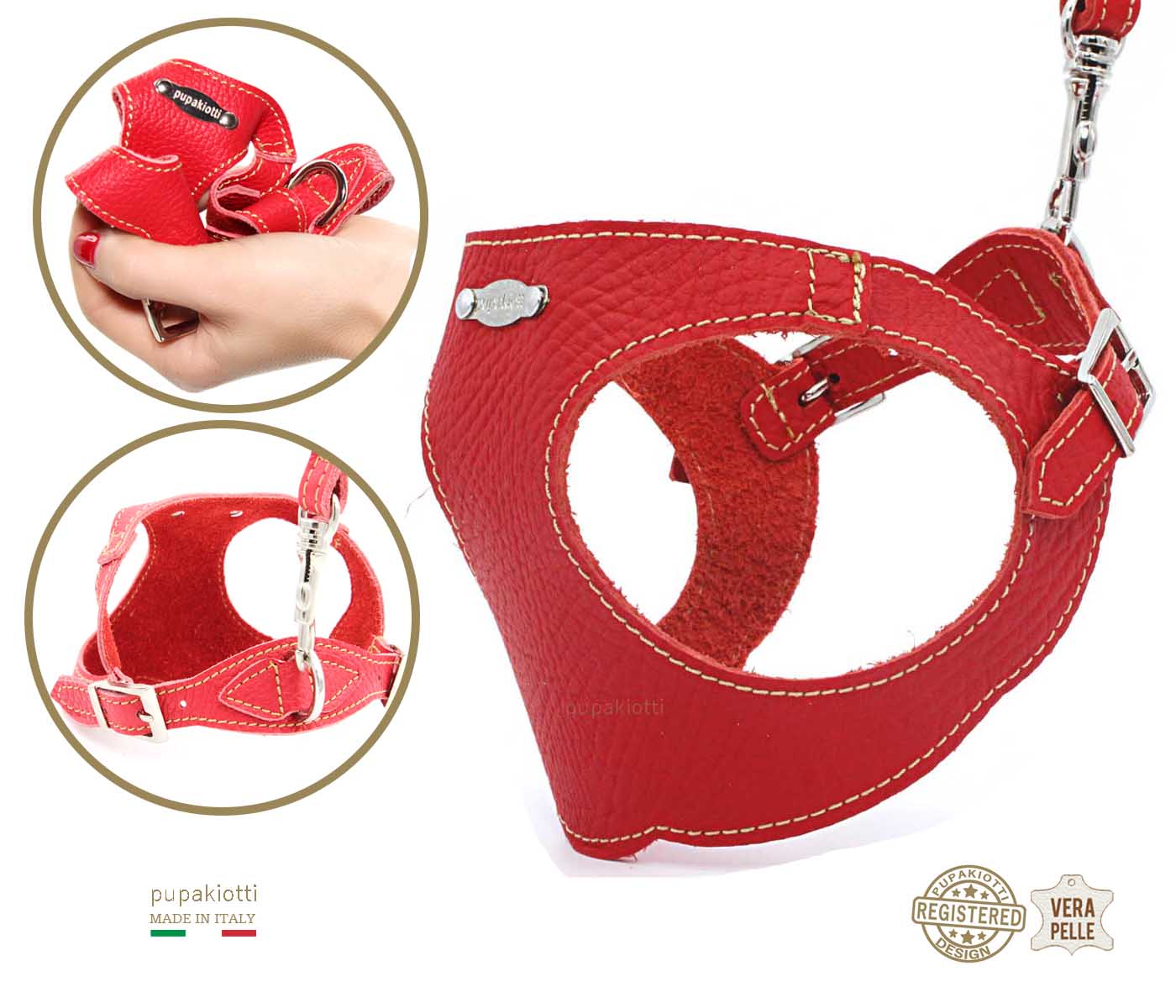 Basic. Set 3 pcs. Leather harness and leash with waste bags dispenser