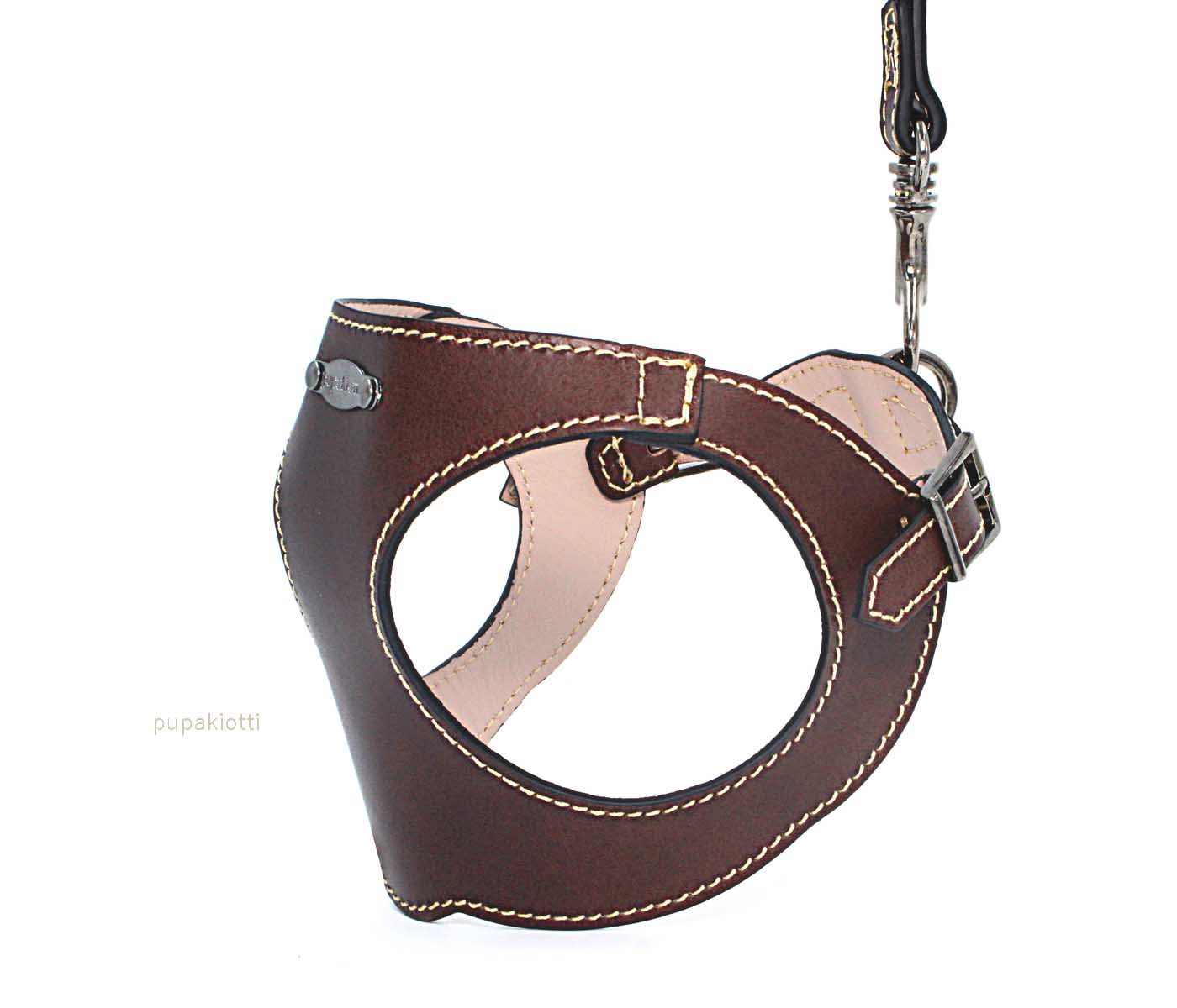 PREMIUM. SET 3 pieces. Leather harness and leash with poop bags dispenser for dog