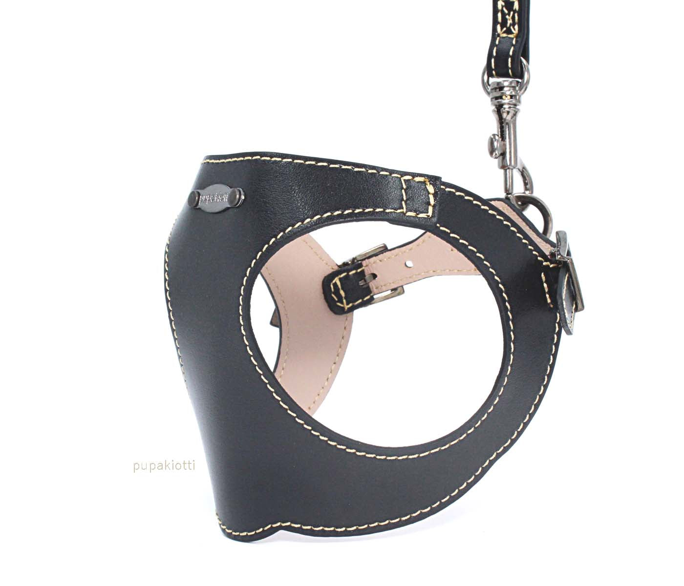 PREMIUM. SET 3 pieces. Leather harness and leash with poop bags dispenser for dog