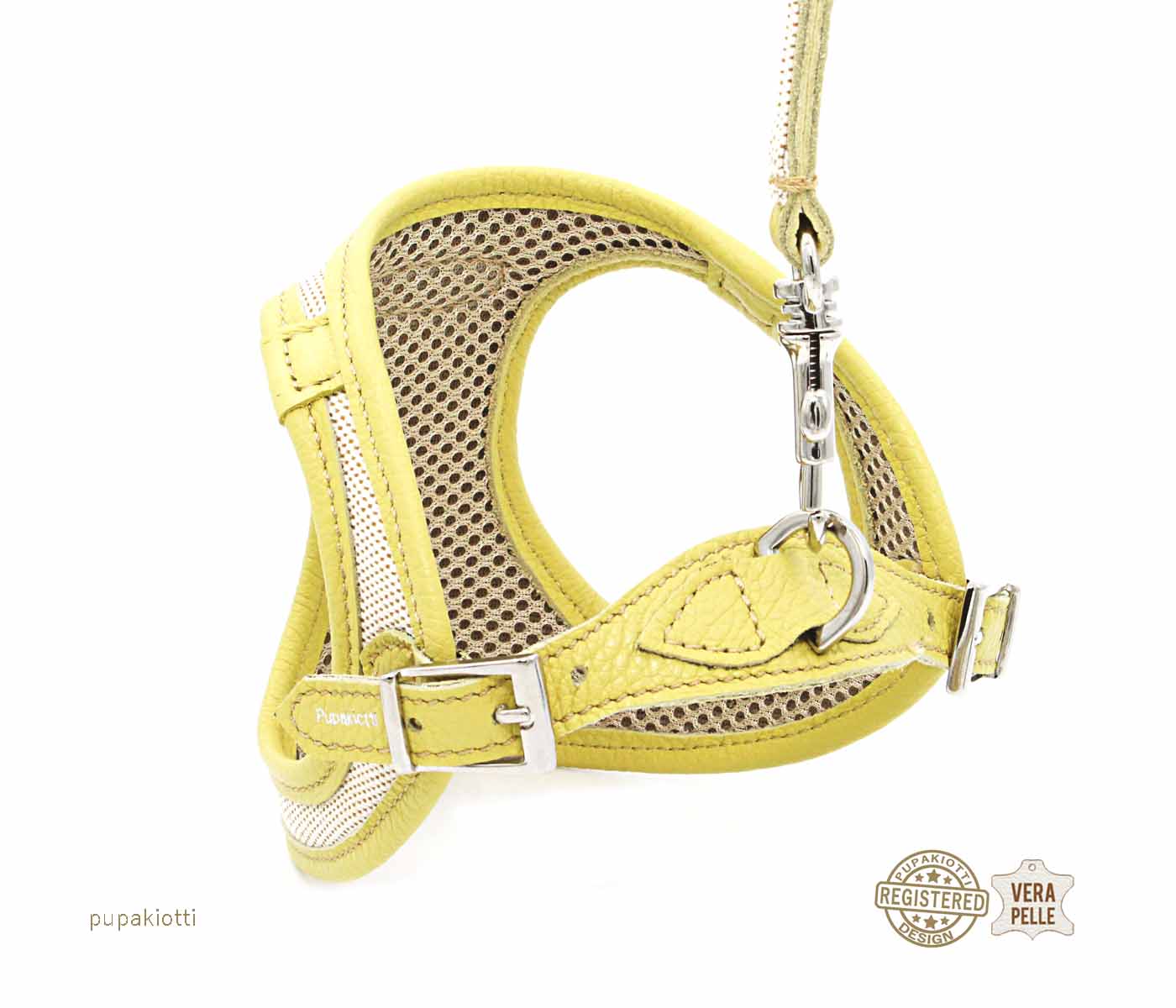 Contemporary. Pettorina ergonomica e regolabile in tessuto tecnico e vera pelle per cane
