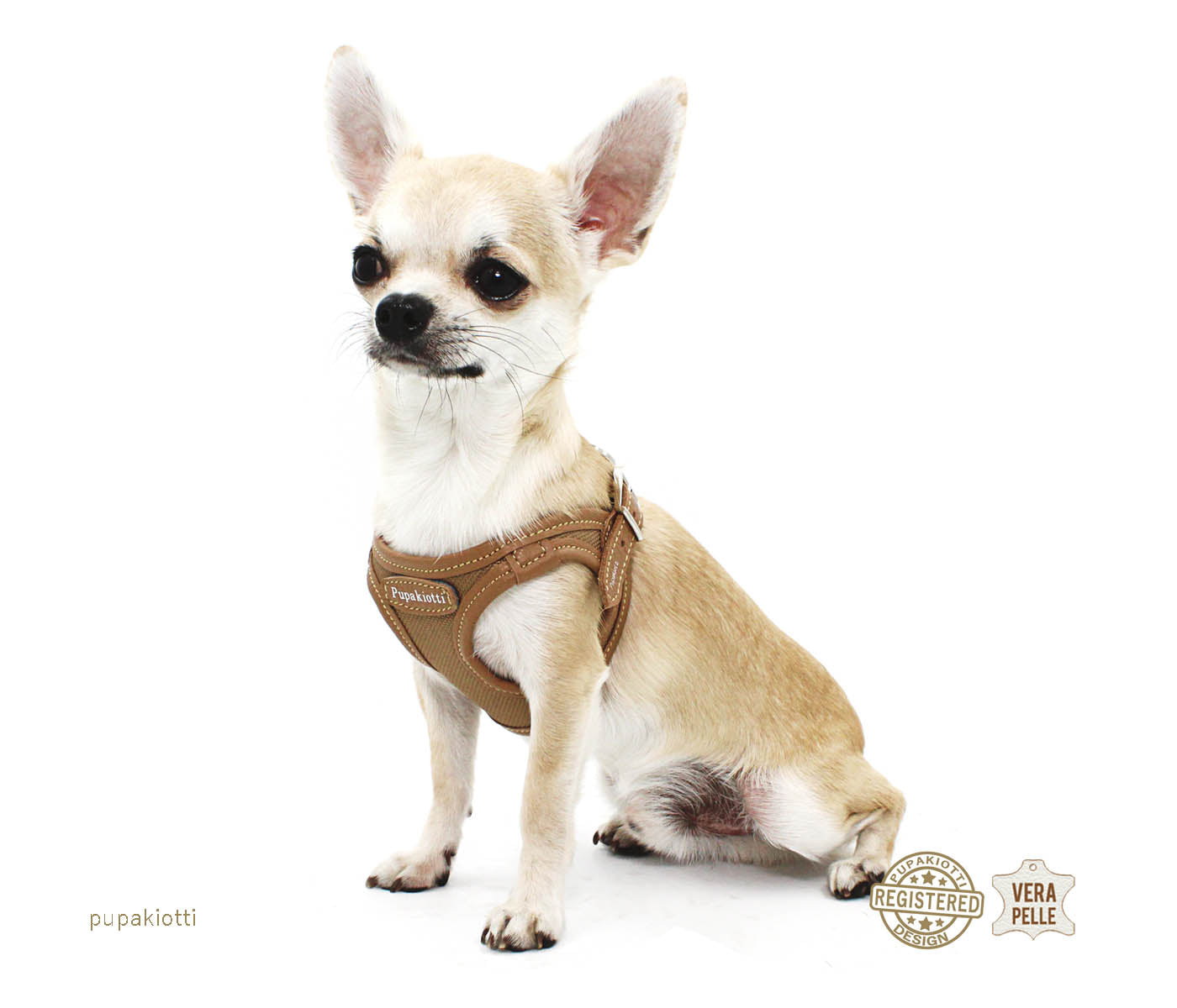 Contemporary. Pettorina ergonomica e regolabile in tessuto tecnico e vera pelle per cane