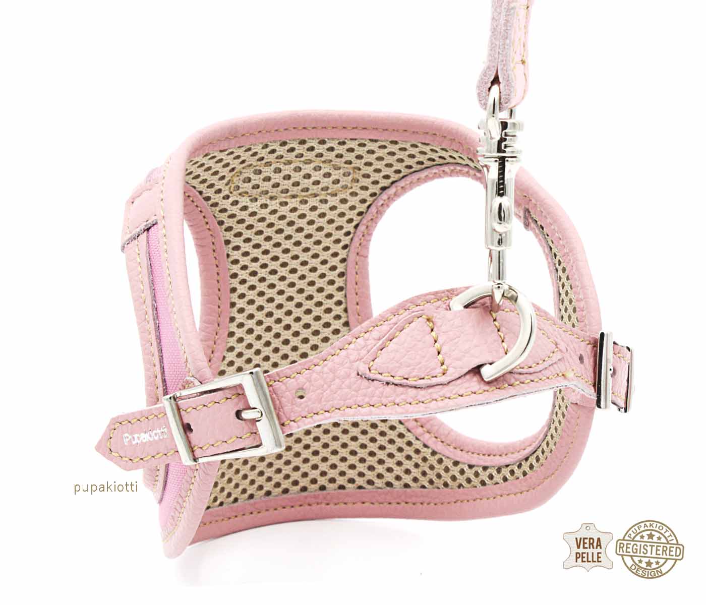 Contemporary. Pettorina ergonomica e regolabile in tessuto tecnico e vera pelle per cane
