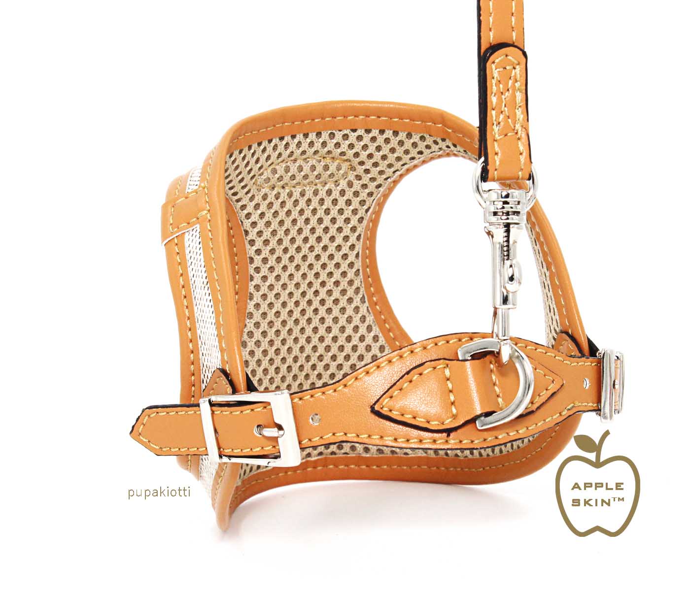 VEGAN. Ergonomic and adjustable harness in organic fabric and apple skin for dog