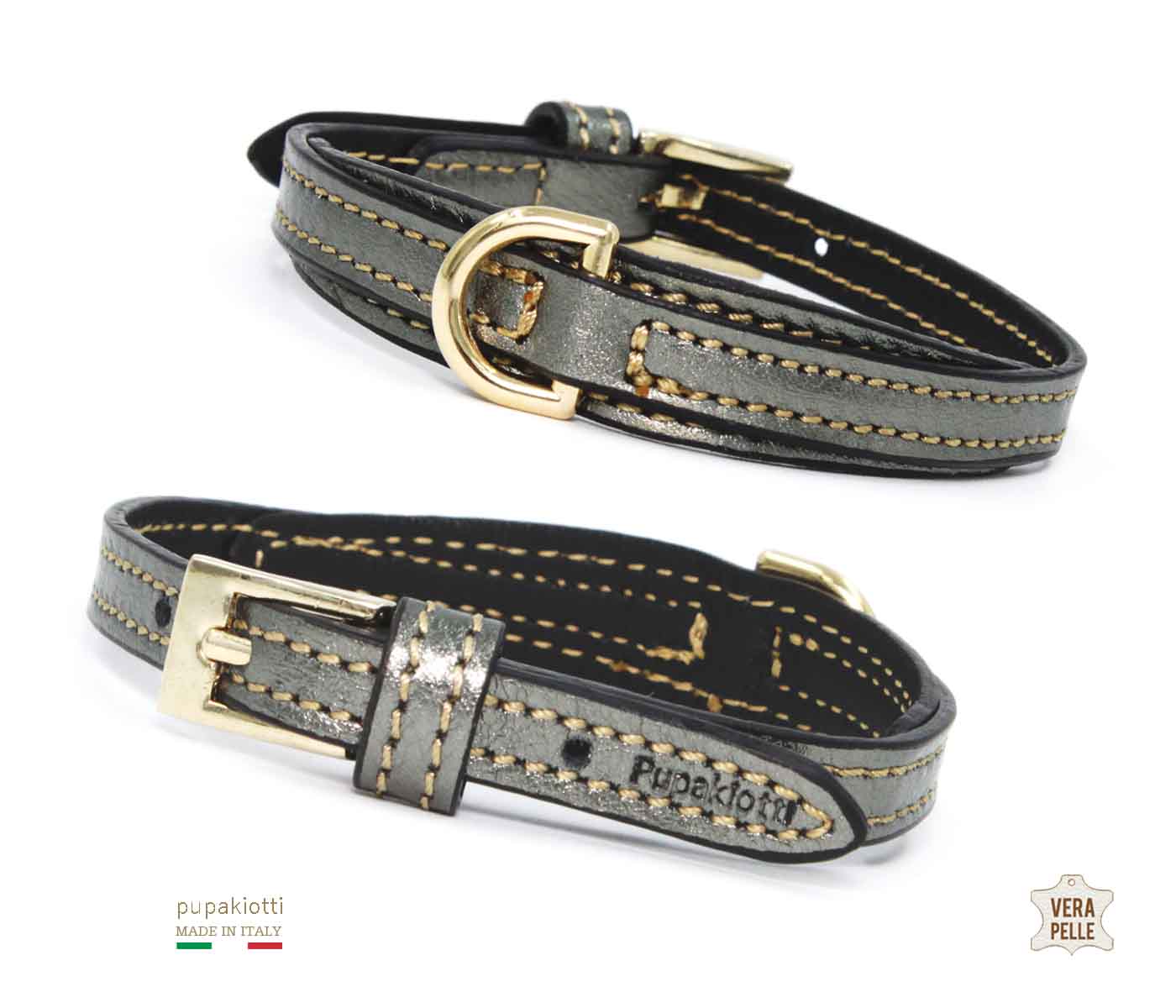 PRECIOUS. Collar  in laminaed genuine leather for dog