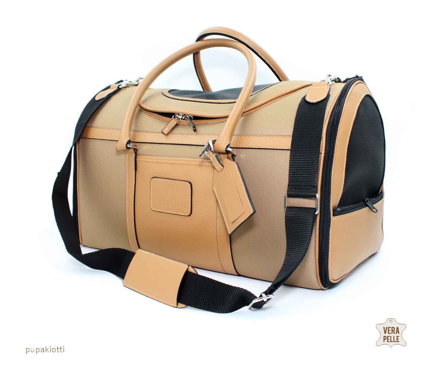 Sky. Carrying Bag in Genuine Leather and Technic waterproof fabric