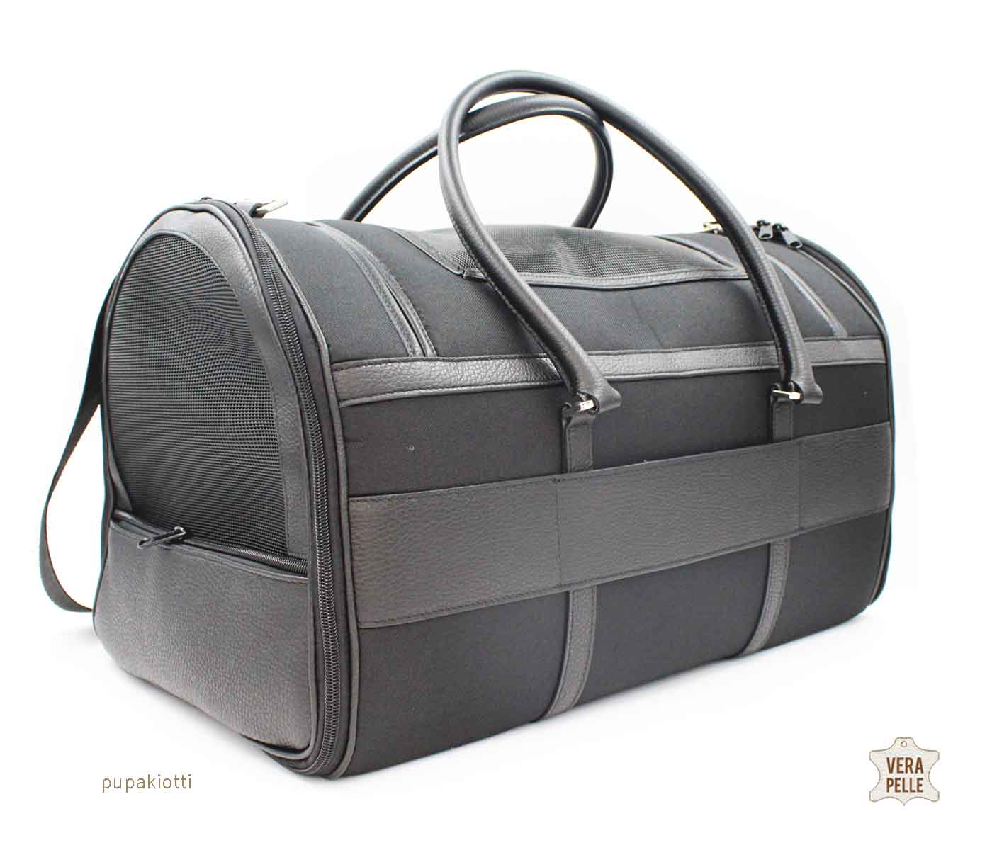 Sky. Carrying Bag in Genuine Leather and Technic waterproof fabric