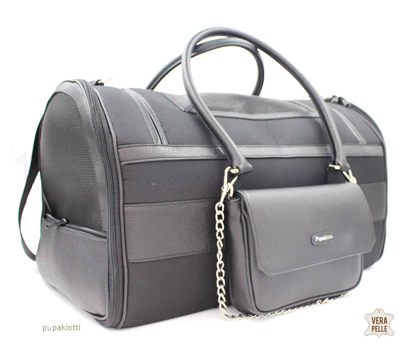 Sky. Carrying Bag in Genuine Leather and Technic waterproof fabric