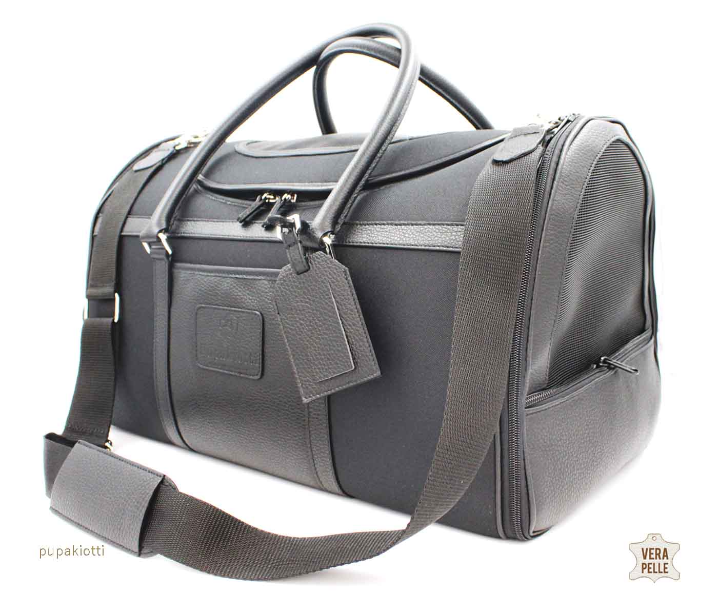 Sky. Carrying Bag in Genuine Leather and Technic waterproof fabric