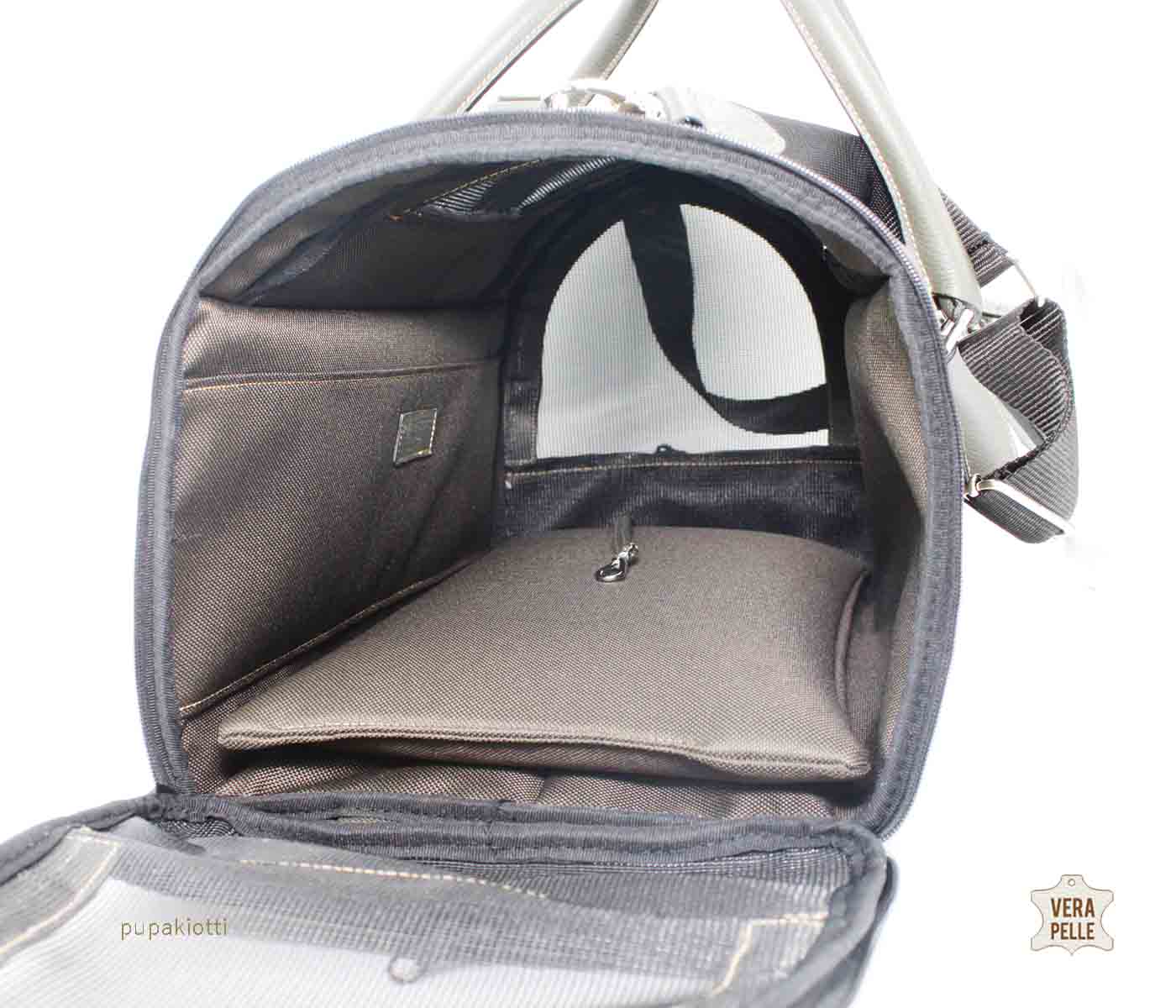 Sky. Carrying Bag in Genuine Leather and Technic waterproof fabric