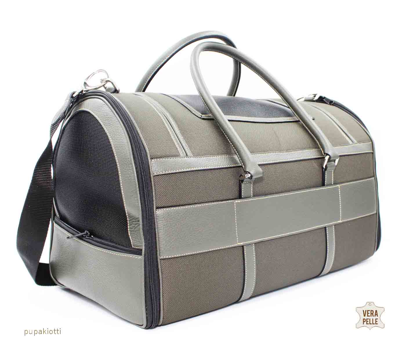 Sky. Carrying Bag in Genuine Leather and Technic waterproof fabric