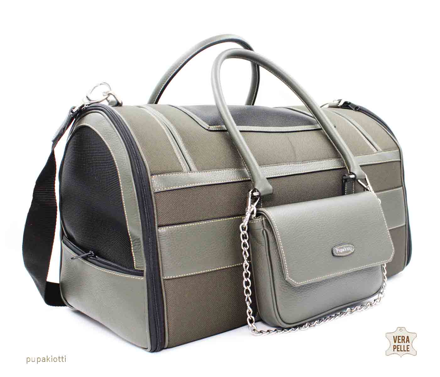 Sky. Carrying Bag in Genuine Leather and Technic waterproof fabric