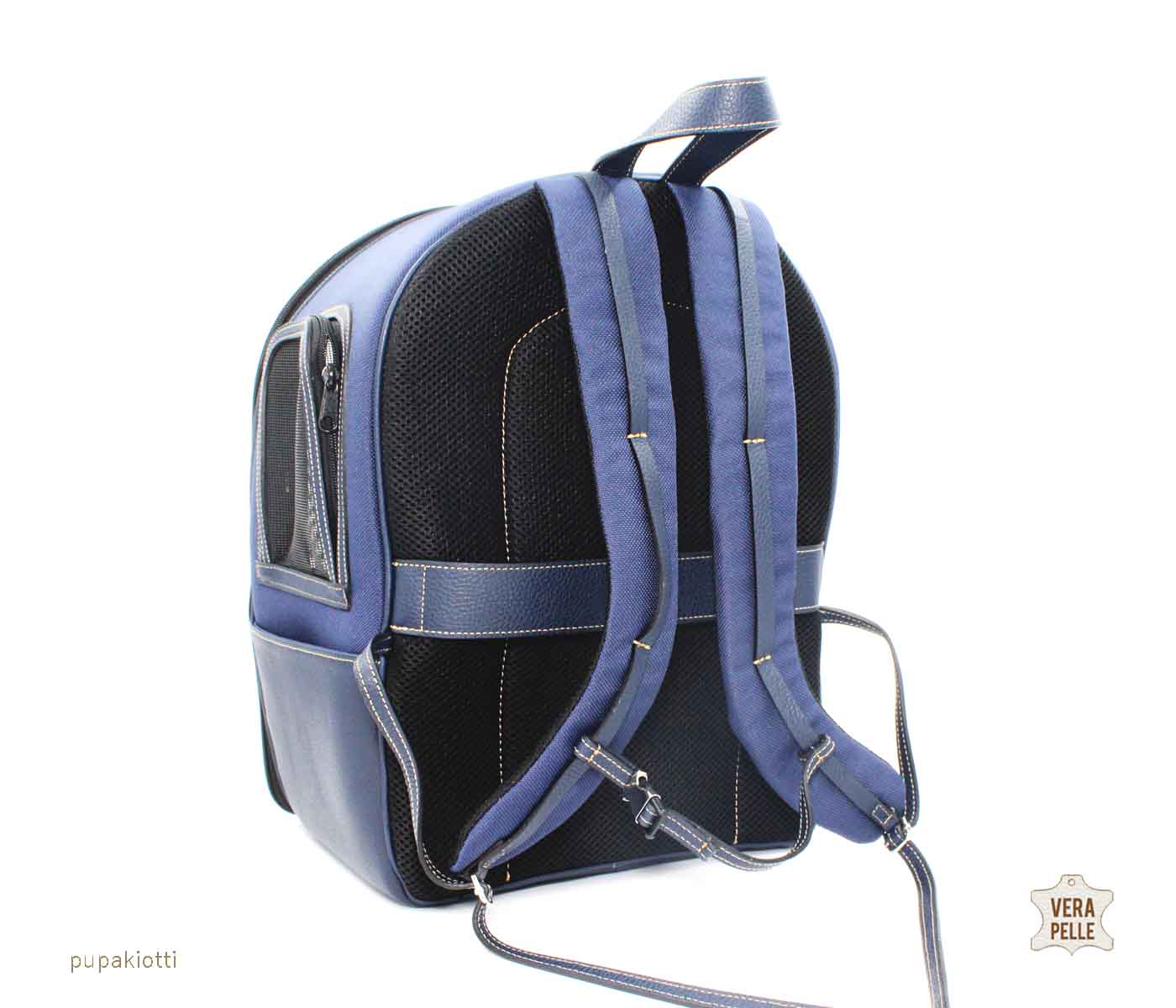 MAXIME. Backpack in Genuine Leather and Contemporary waterproof fabric for dog