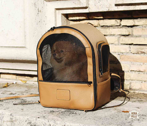 Leather sales dog backpack