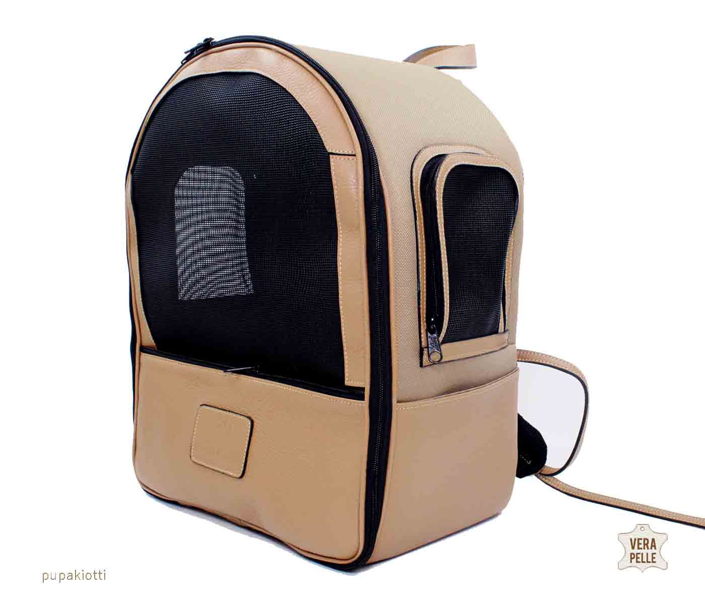MAXIME. Backpack in Genuine Leather and Contemporary waterproof fabric for dog