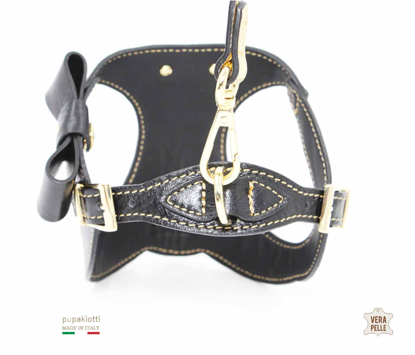 Precious. Harness with Bow made in Genuine Laminated Leather