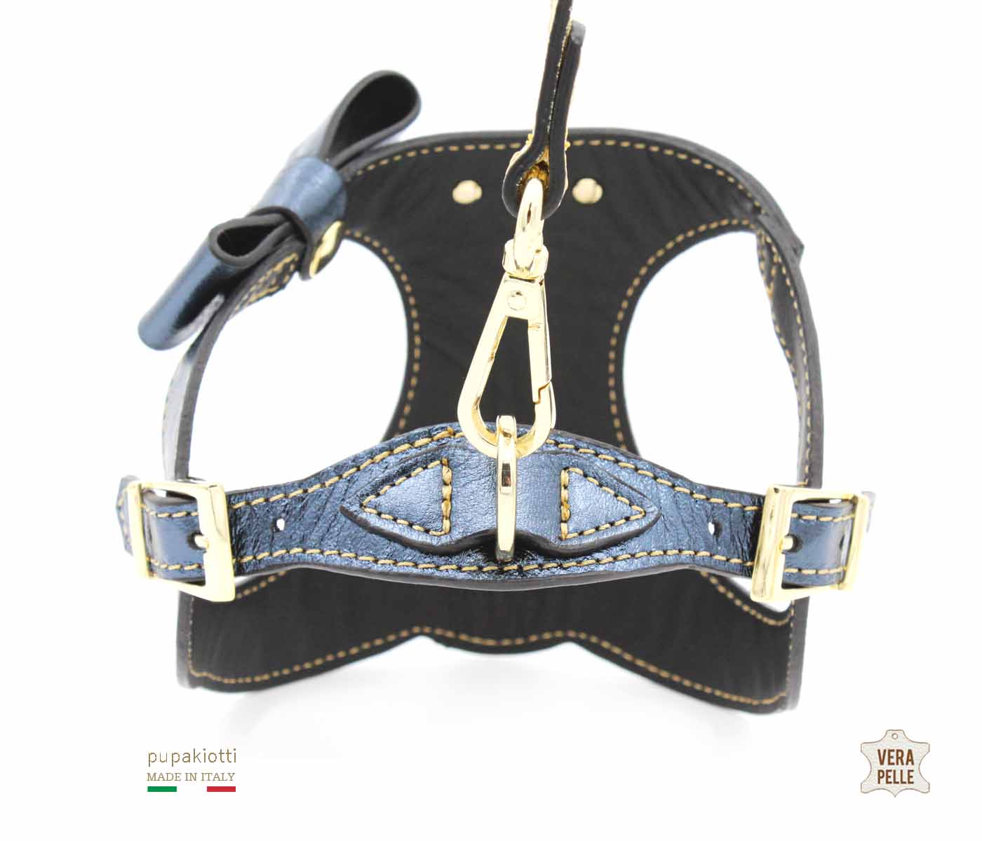 Precious. Harness with Bow made in Genuine Laminated Leather