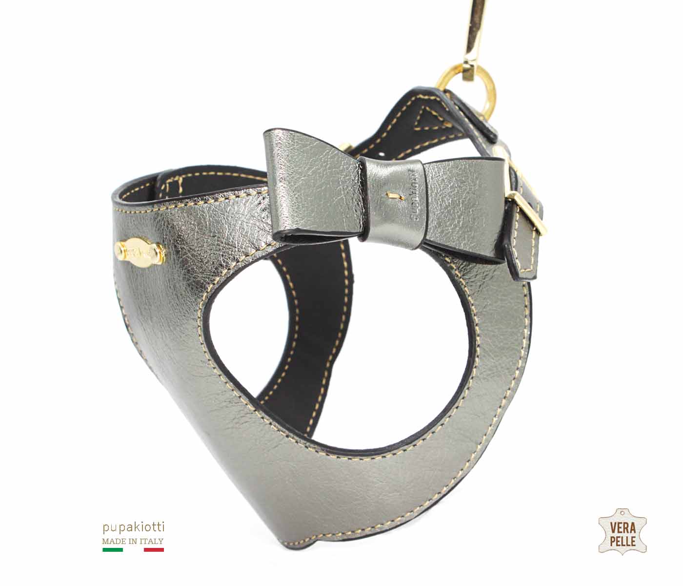 Precious. Harness with Bow made in Genuine Laminated Leather