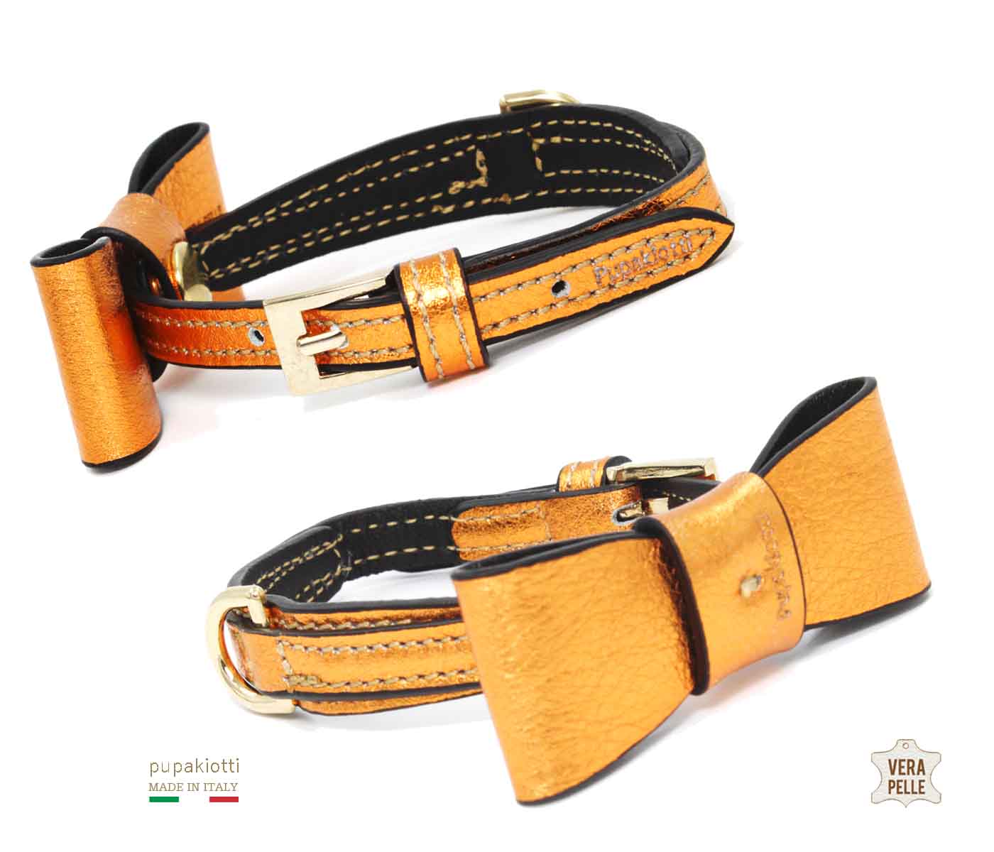 Precious. Laminated Leather Collar with bow for dogs