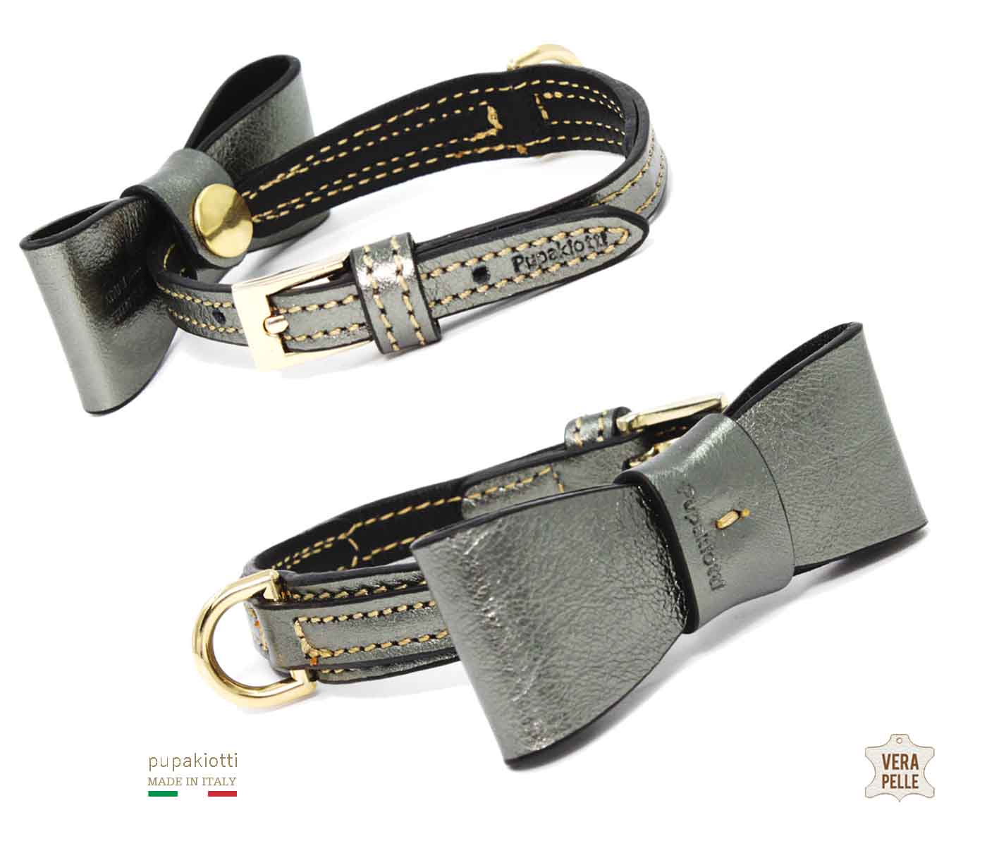 Precious. Laminated Leather Collar with bow for dogs