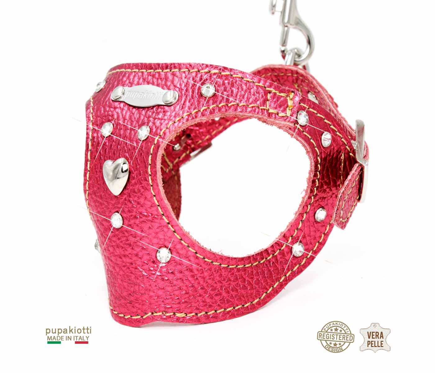 GLAM Swarovski. 3-piece set. Harness and leash with bag holder in leather for dog