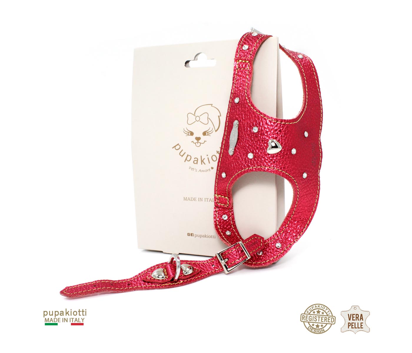 GLAM Swarovski. 3-piece set. Harness and leash with bag holder in leather for dog