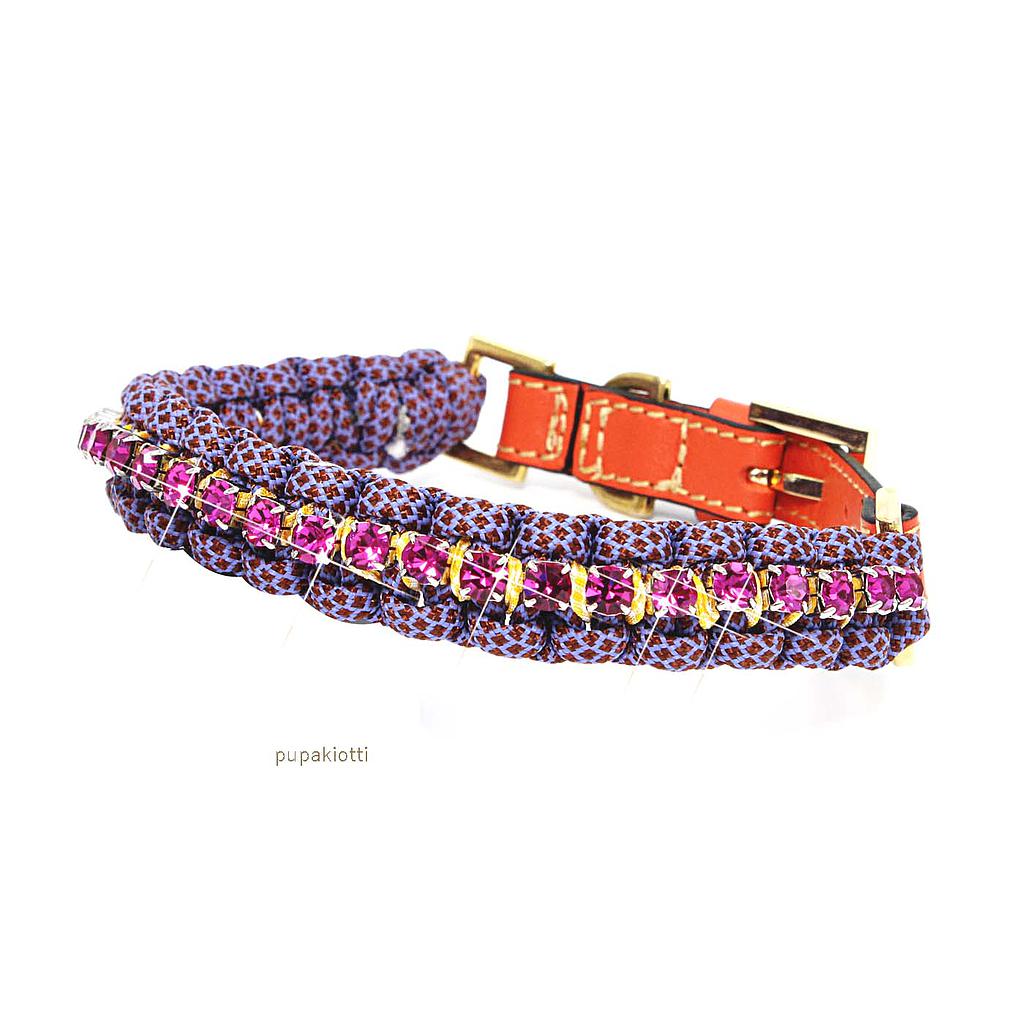 Sports & Jewels. Collar with Swarovski in genuine leather and paracord for dog