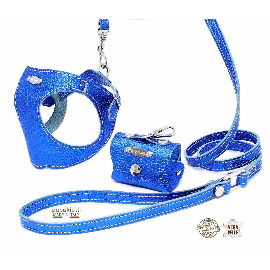 GLAM. 3-piece set. Harness and leash with bag holder in leather for dog